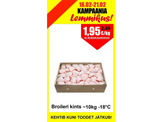 16.02-21.02  Külm. Broileri kints ~10kg  1,95 eur/kg