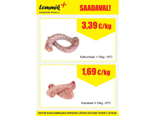 Saadaval: kana kael  5-10kg -18*C / kalkuni kael  1-15kg -18*C