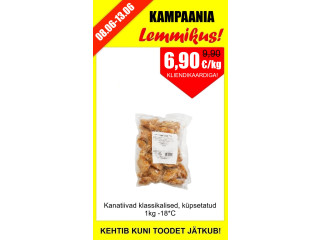08.06-13.06 kanatiivad klassikalised, küpsetatud 1kg -18*C 6,90 eur/kg