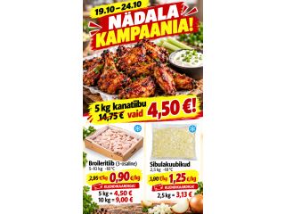 19.10-24.10 broileritiib 3-osa 5kg -18*C    0,90 eur/kg kliendikaardiga!