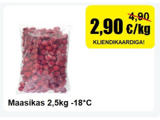 Külmutatud maasikad 2,5kg 2,90 eur/kg